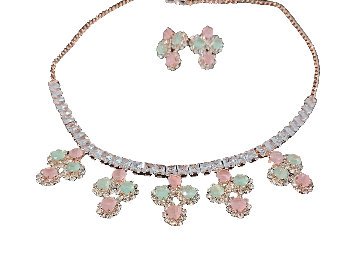 Rose Gold crystals Gem stones necklace & earrings