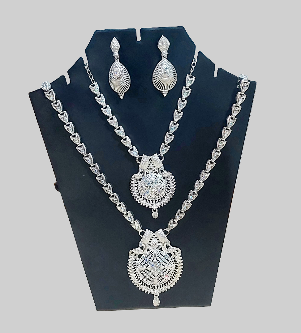 Silver AD stones layered necklace