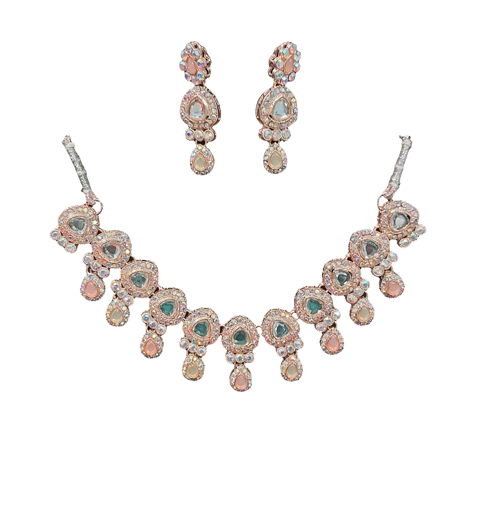 Rose Gold AD stones kundan necklace & earrings