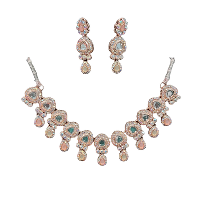 Rose Gold AD stones kundan necklace & earrings